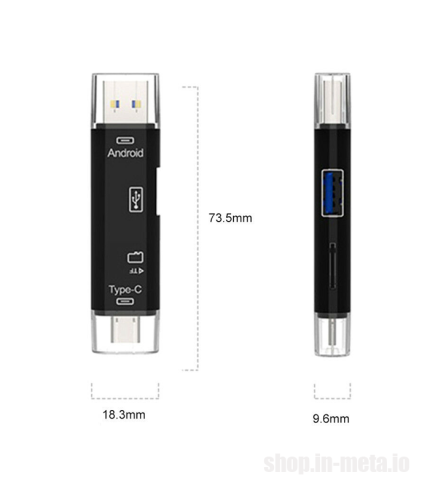 Card Reader 5 in 1 USB 3.0 USB-C, USB, Micro USB, SD, TF Memory Card Reader OTG Adapter