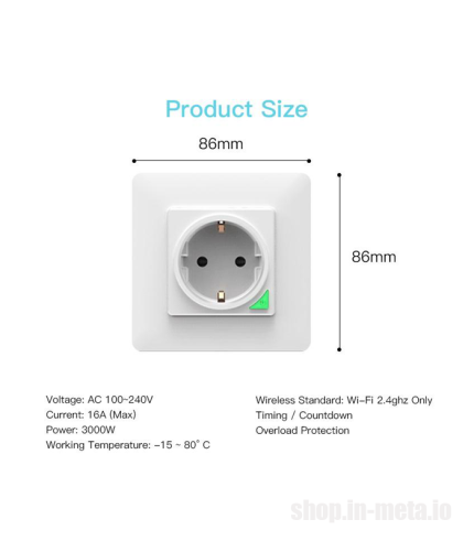 Настенная розетка Tuya SWP86, 16А , WiFi. SWP86 in-wall power socket 16A Tuya WiFi